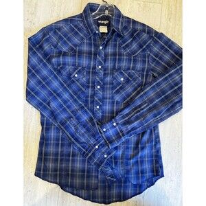 Vintage 1960’s-1980’s Wrangler Blue Plaid Pearl Snap Shirt Men’s Cowboy Medium